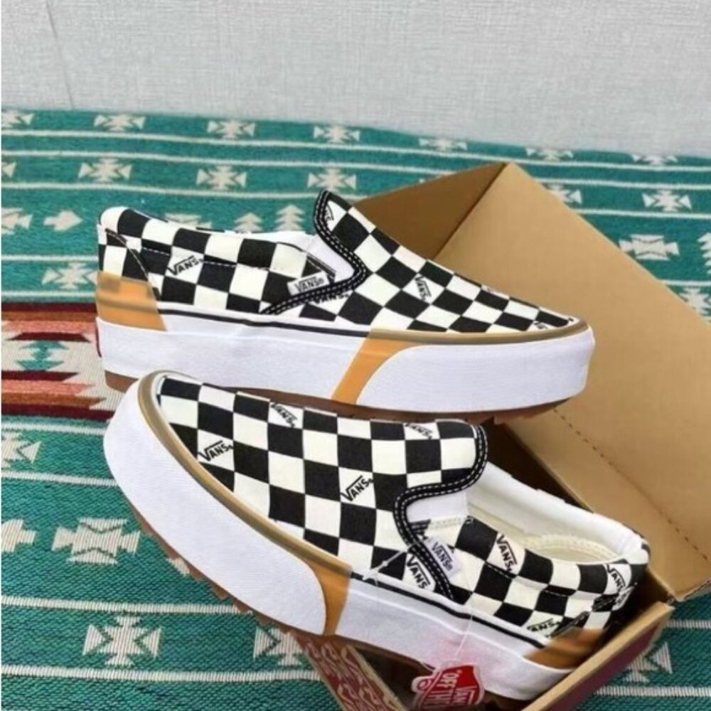 Vans Black and White Checkered Platform Sneakers